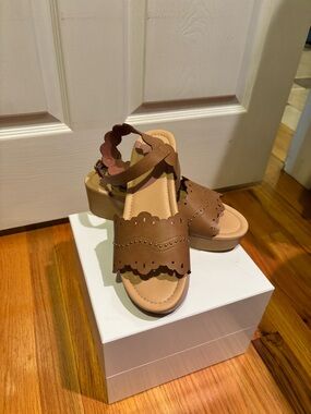 Cato Tan Scalloped Strap Kids Sandals (fit adult 8)